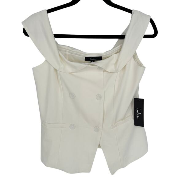 Lulus New! White Ivory Off-the-Shoulder Button-Front Vest Top Party Vacay M - Picture 3 of 8